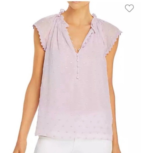 Rebecca Taylor NEW Embroidered Silk Blend Whimsy Coquette SS Ruffle Top Lilac L - Picture 2 of 12